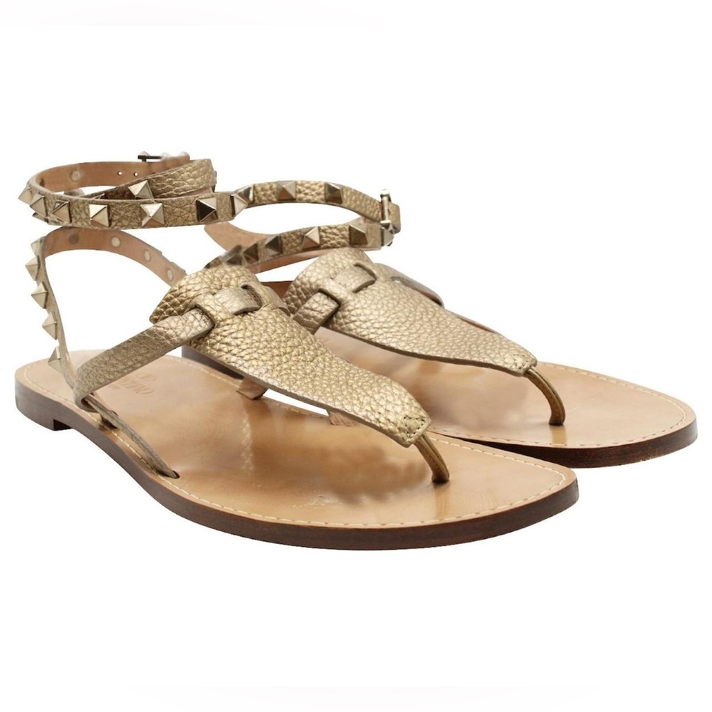 Valentino Garavani Rockstud Gold Studded Sandals